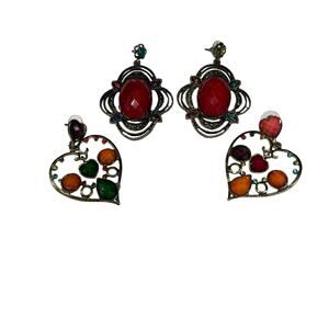 Bohemian Lot of 2 sets of drop earrings dangling faux multi color stones pierce
